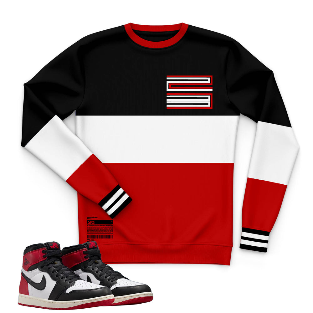 black white and red sweatshirt with rated hustle design on front made to match jordan 1 black toe Reimagined shoes