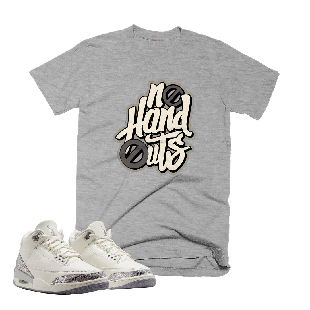 Heather Grey T-shirt with an no Handouts design on the front