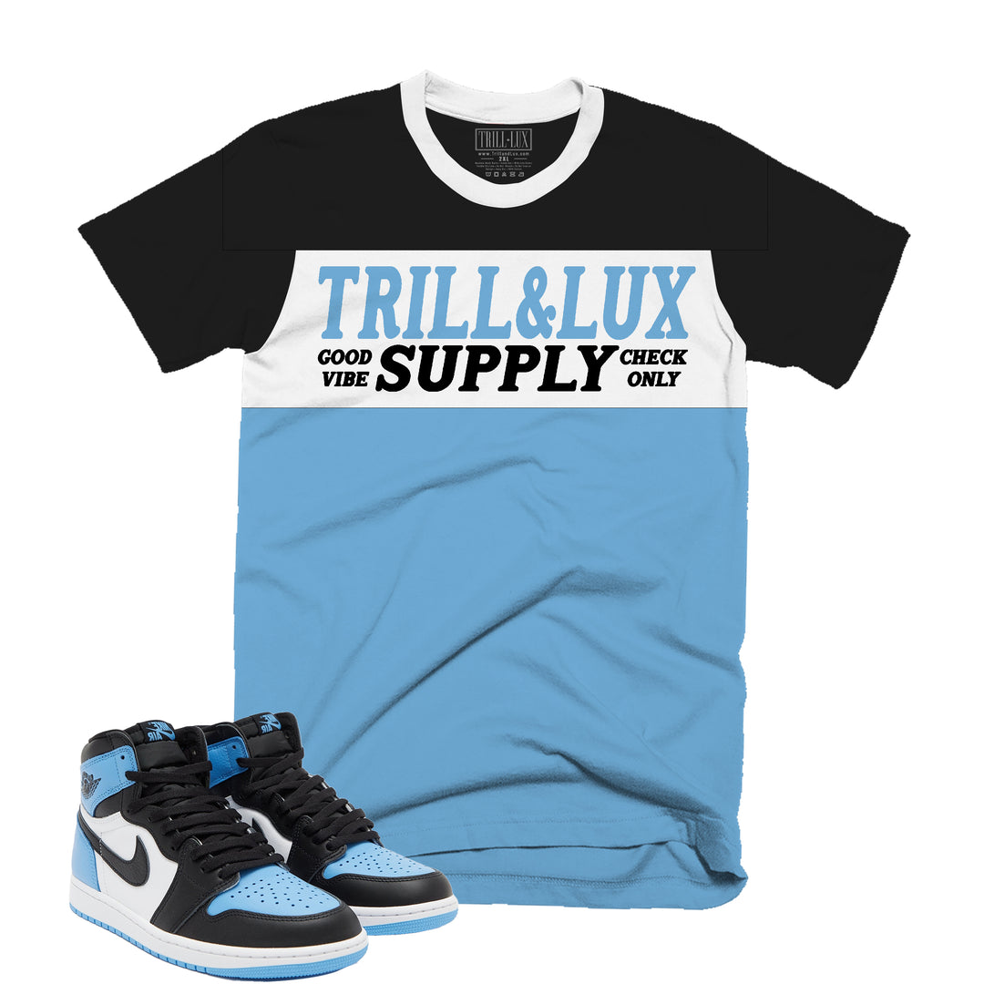 Trill and Lux Black blue UNC t-shirt match jordan 1 university blue racer graphic