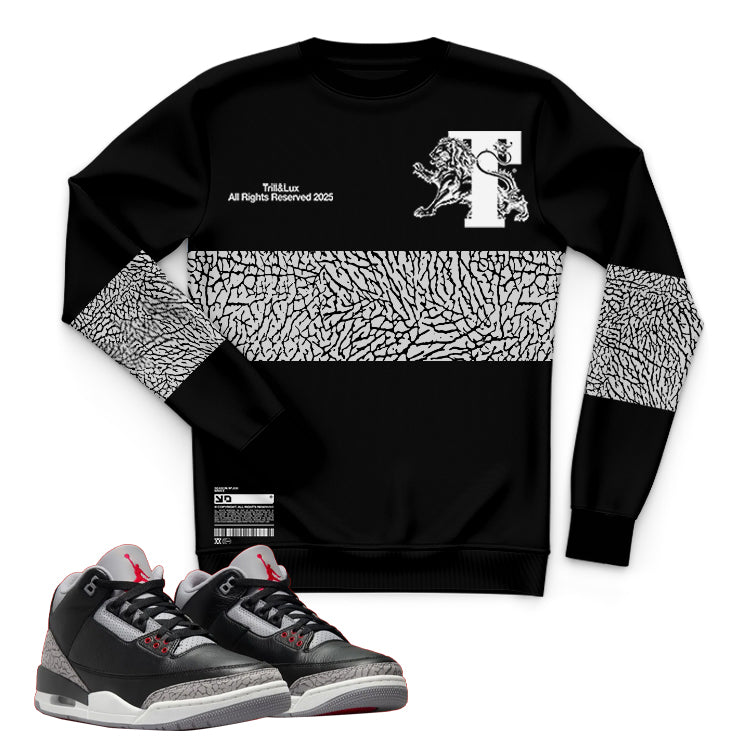 Trill Lion | Retro Air Jordan 3 Black Cement Sweatshirt