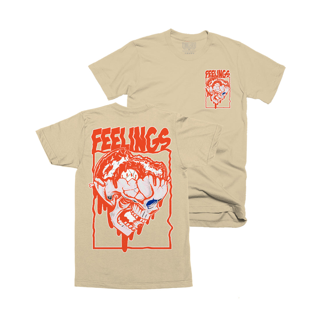 Tan T-shirt with an Feelings design on front and back made to match jordan 1 rare air sneaker