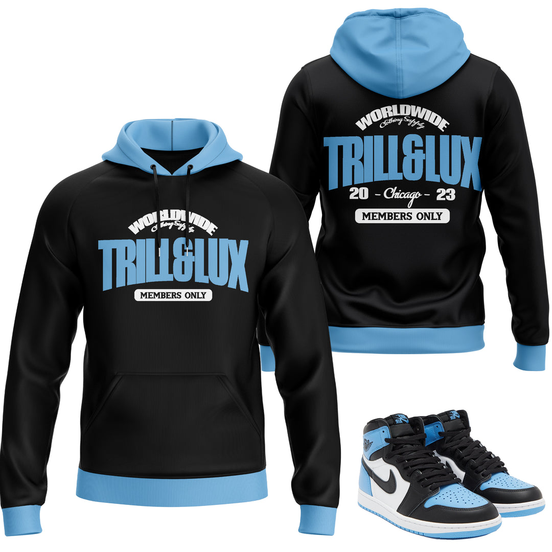Hoodie Black blue UNC Hooded sweatshirt match jordan 1 university champ Pullover graphic