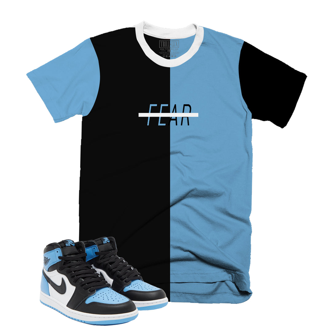 Trill and Lux Black blue UNC t-shirt match jordan 1 university blue fear less graphic