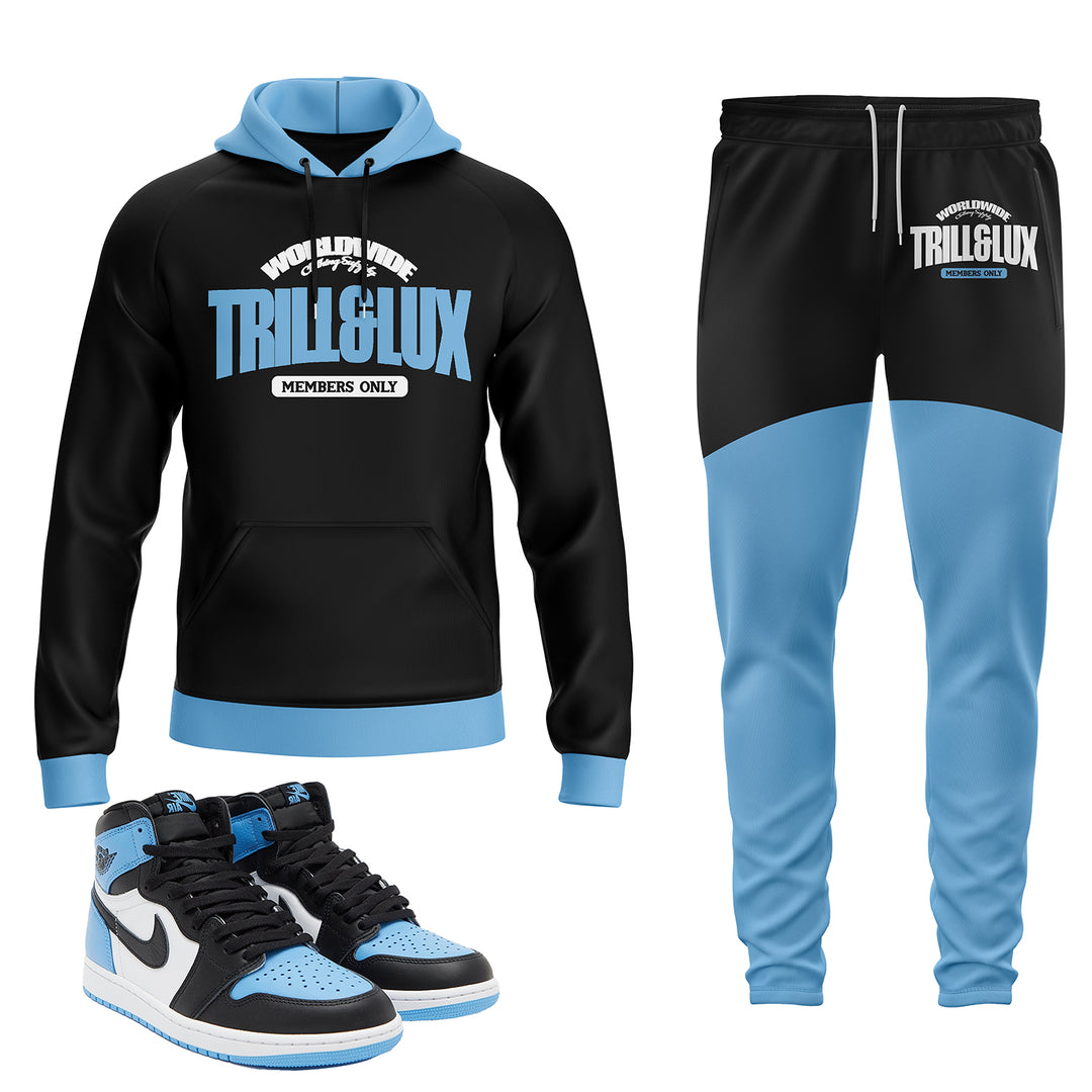 Hoodie sweatpants Black blue UNC Hooded sweatshirt pants match jordan 1 university champ jogger graphic