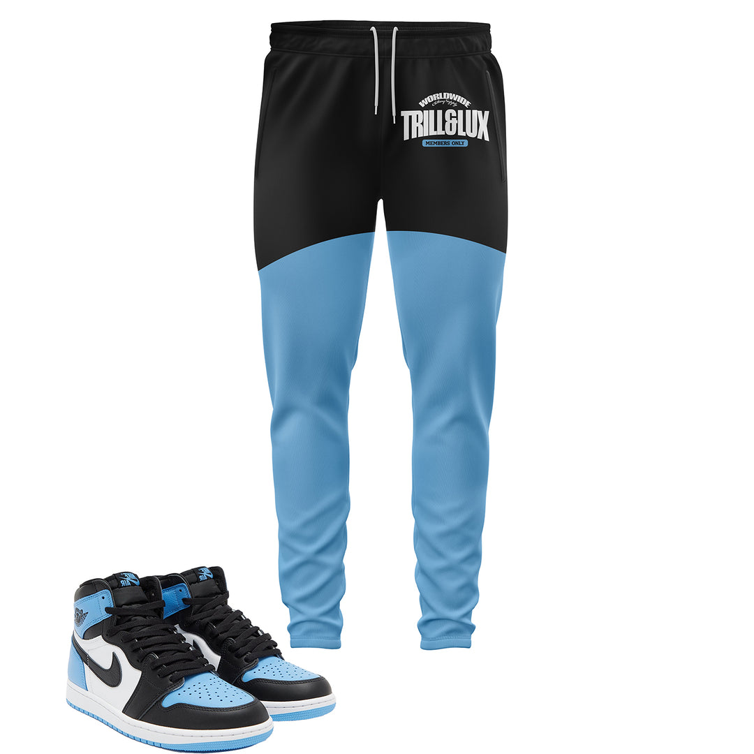 sweatpants Black blue UNC joggers match jordan 1 university blue champ pants graphic