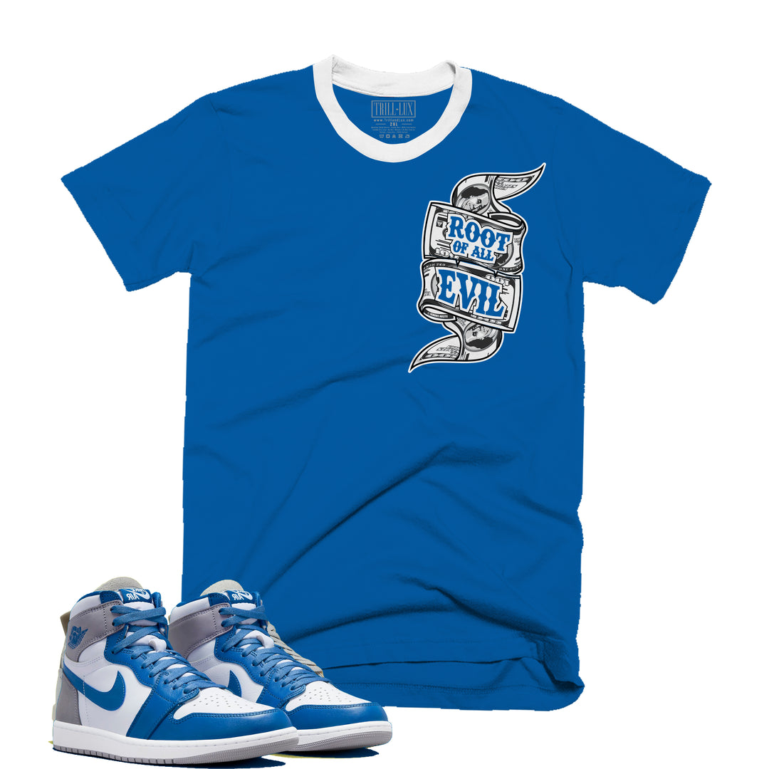Root of Evil | Retro Air Jordan 1 True Blue Colorblock T-shirt