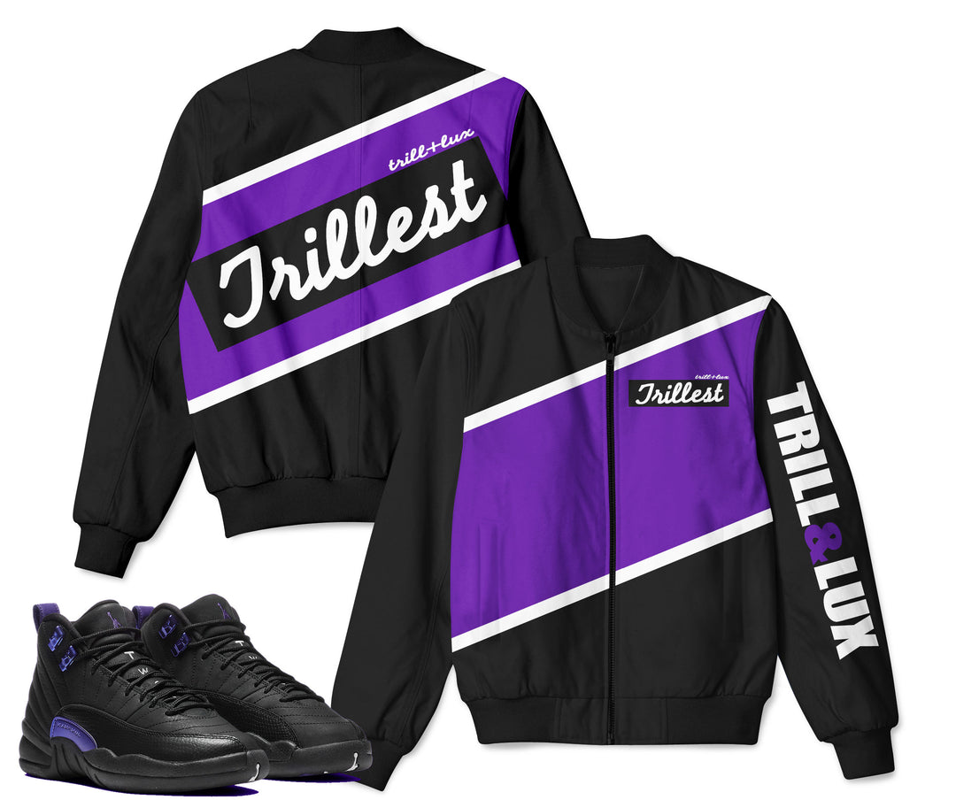 Trillest | Retro Air Jordan 12 Black Concord Bomber Jacket | Purple
