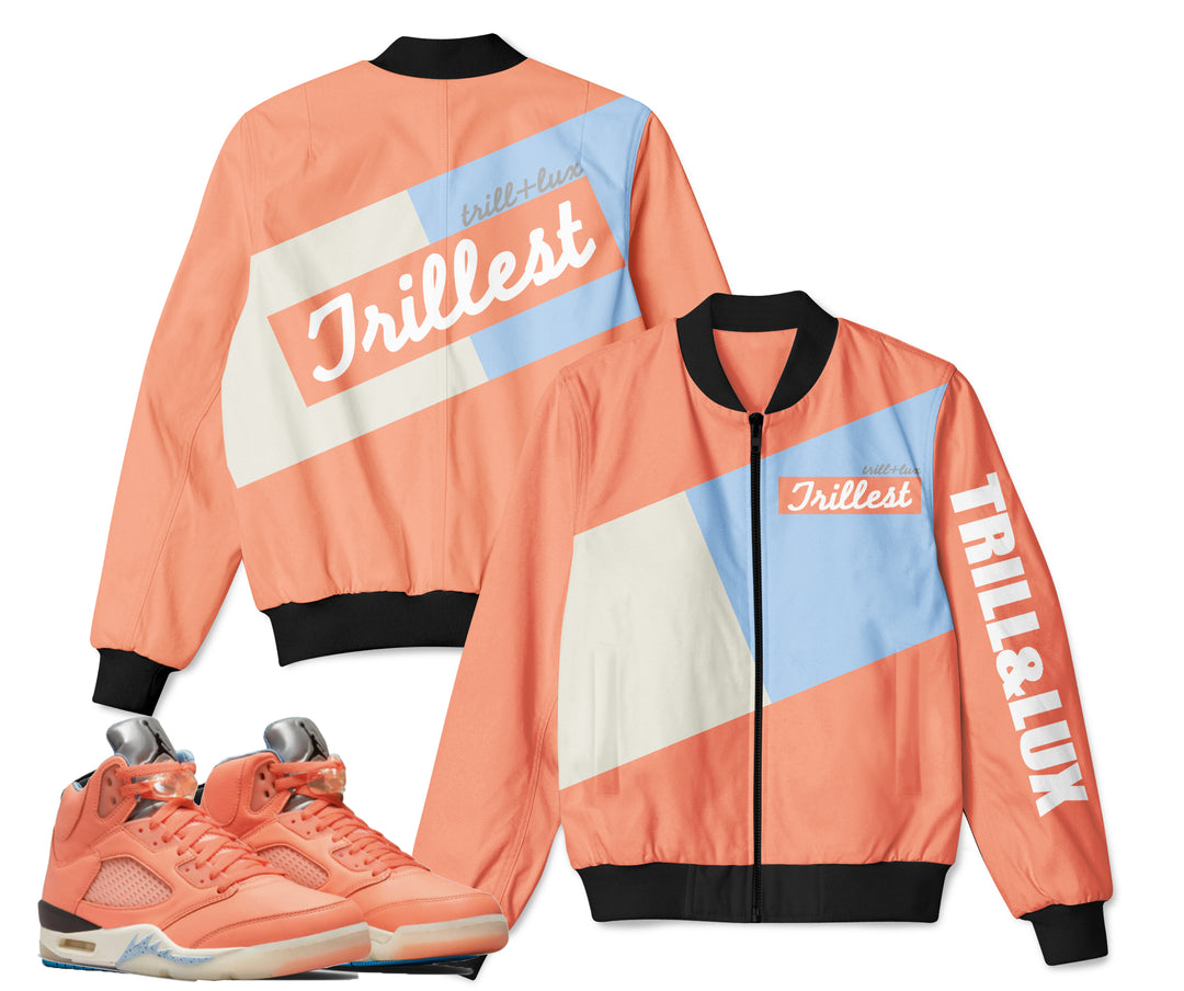 Trillest | Retro Air Jordan 5 Crimson Bliss Inspired Bomber Jacket