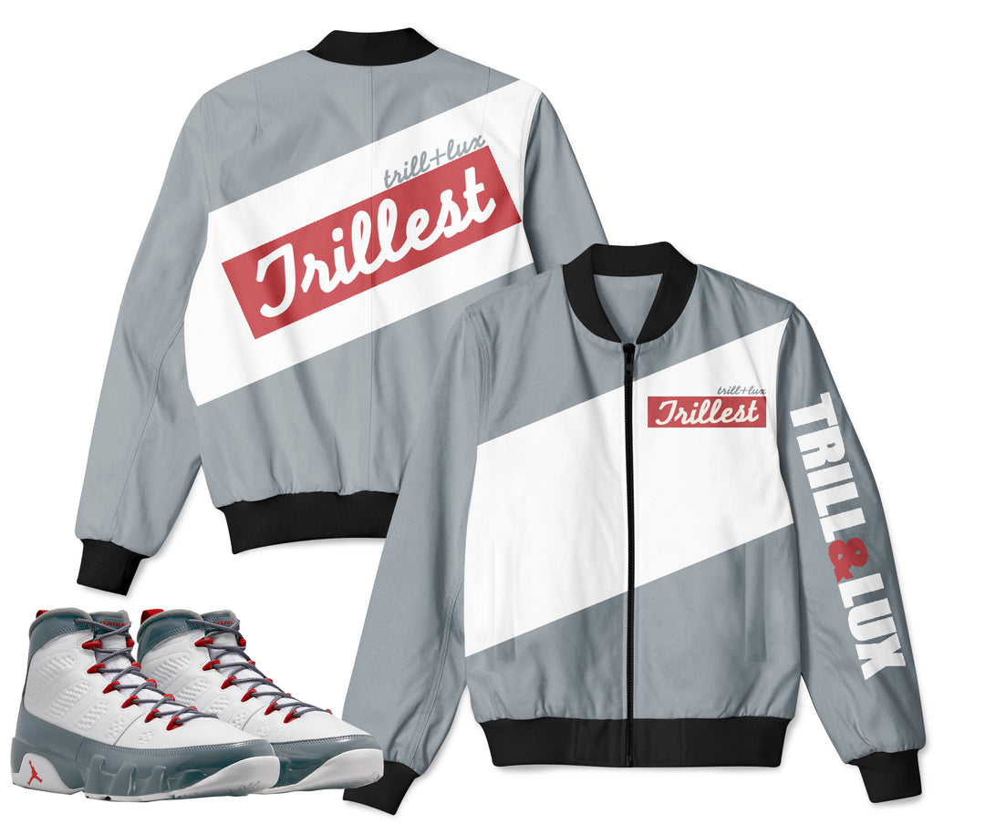 Trillest | Retro Air Jordan 9 Fire Red Bomber Jacket