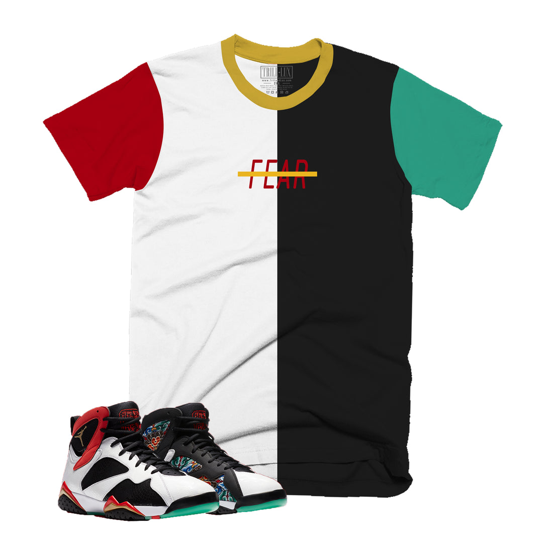 FEARLESS Tee | Retro Air Jordan 7 Chile Red Colorblock T-shirt