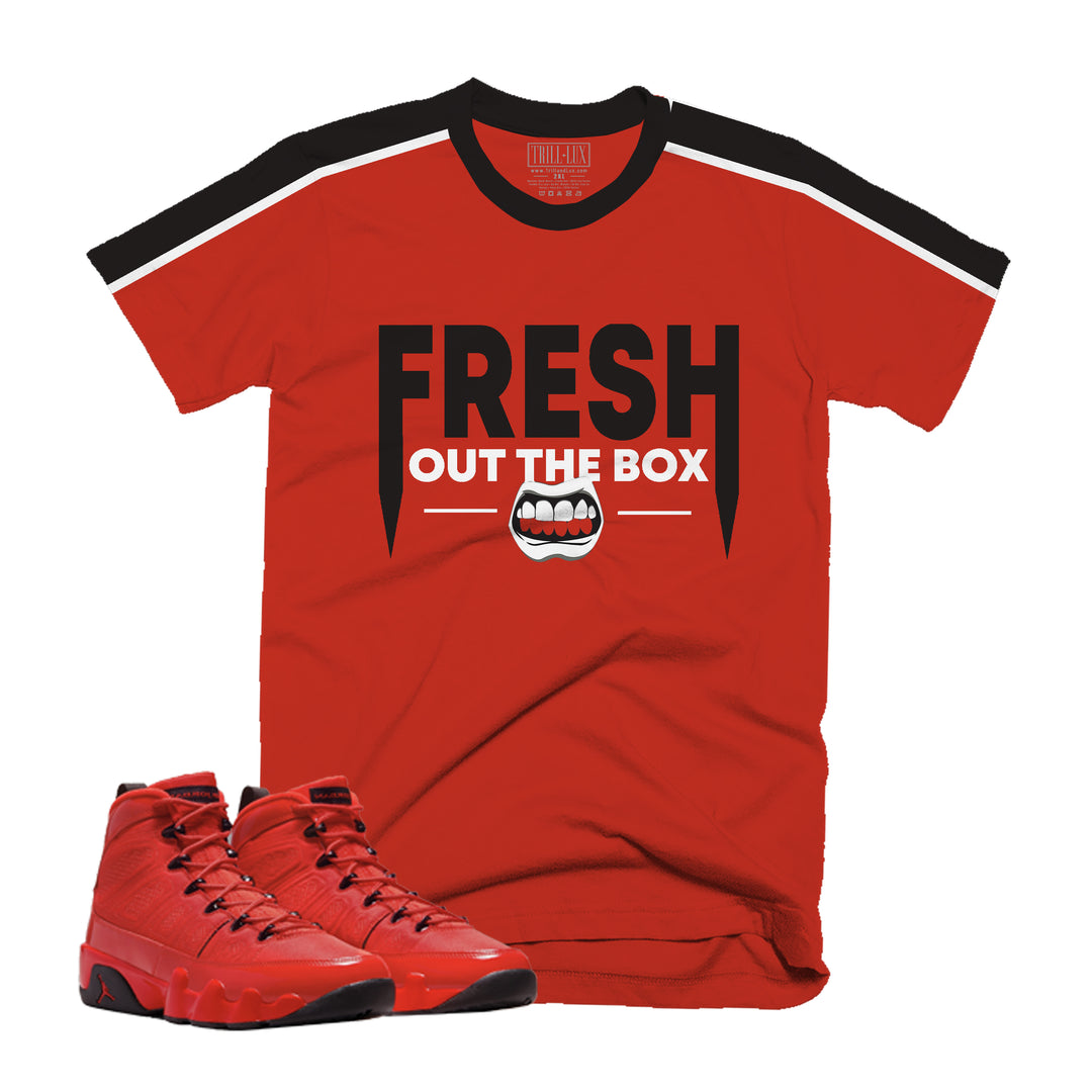 Fresh Out The Box Tee | Retro Air Jordan 9 Chile Red T-shirt