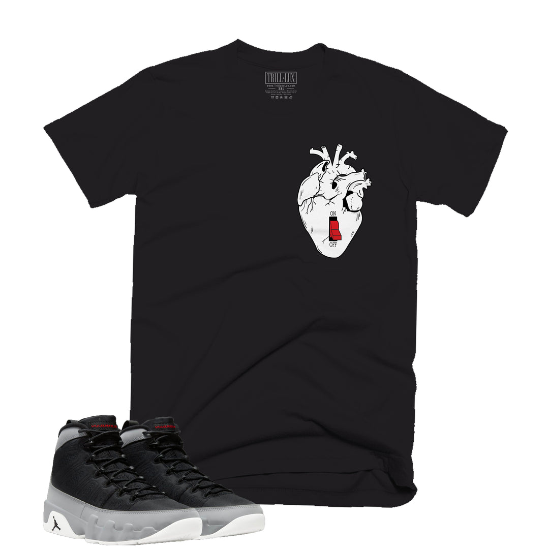Heart OFF Tee | Retro Air Jordan 9 Black and Particle Grey T-shirt
