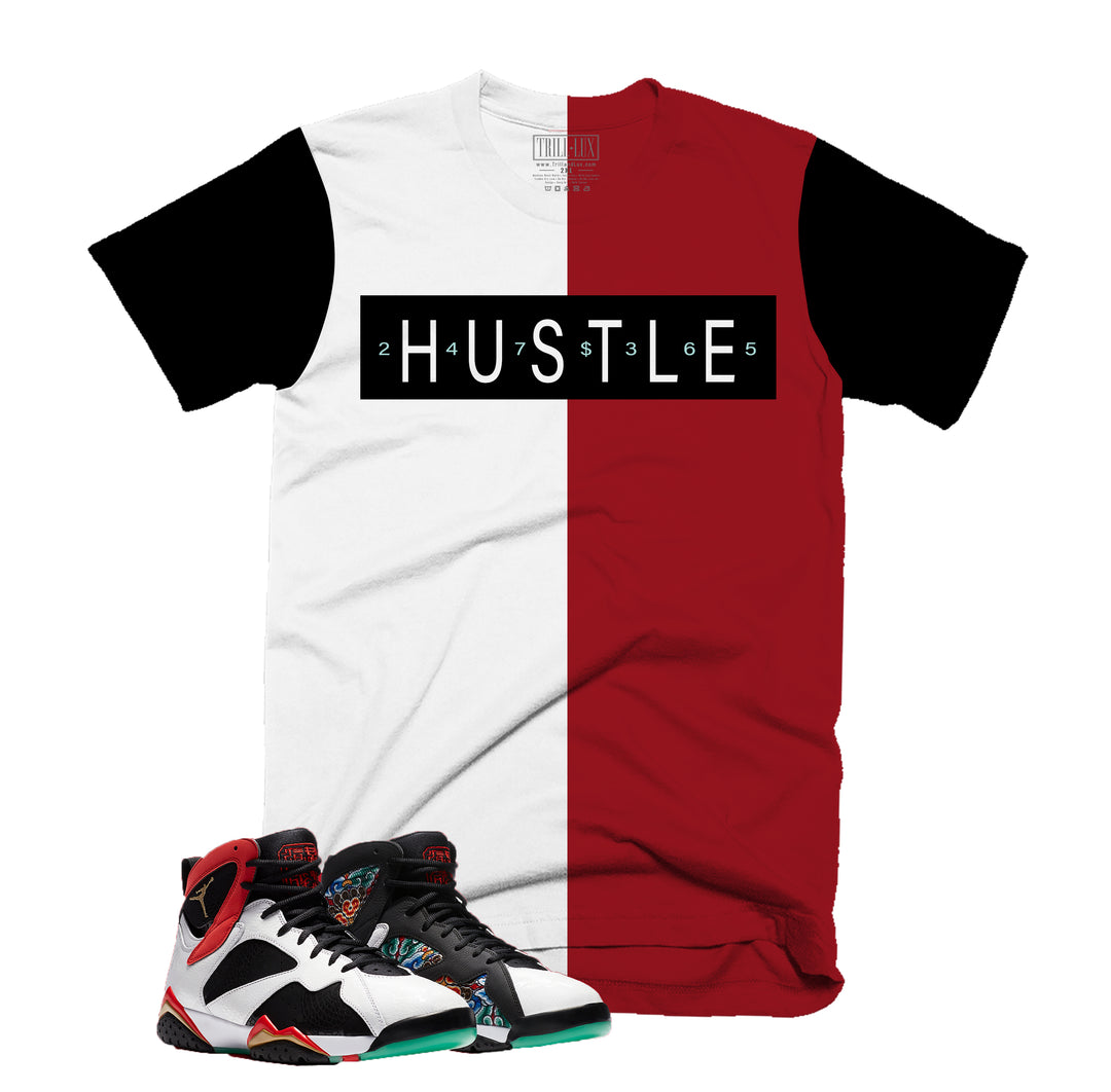 Hustle Tee | Retro Air Jordan 7 Chile Red Colorblock T-shirt