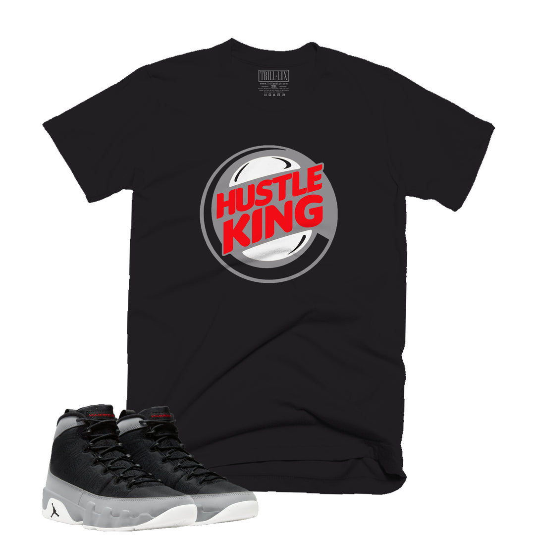 Hustle King Tee | Retro Air Jordan 9 Black and Particle Grey T-shirt