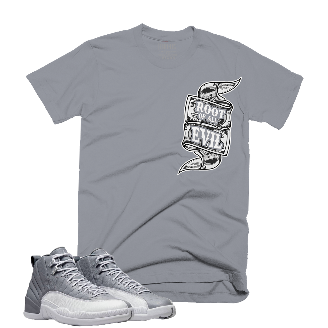 Root of All Evil | Retro Air Jordan 12 Stealth Grey Colorblock T-Shirt