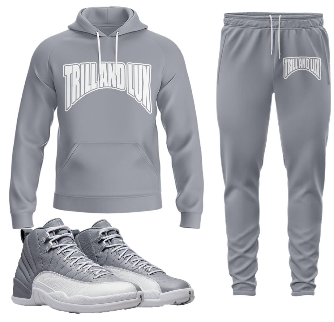 Trill and Lux | Air Jordan 12 Stealth Grey Hoodie & Jogger Set