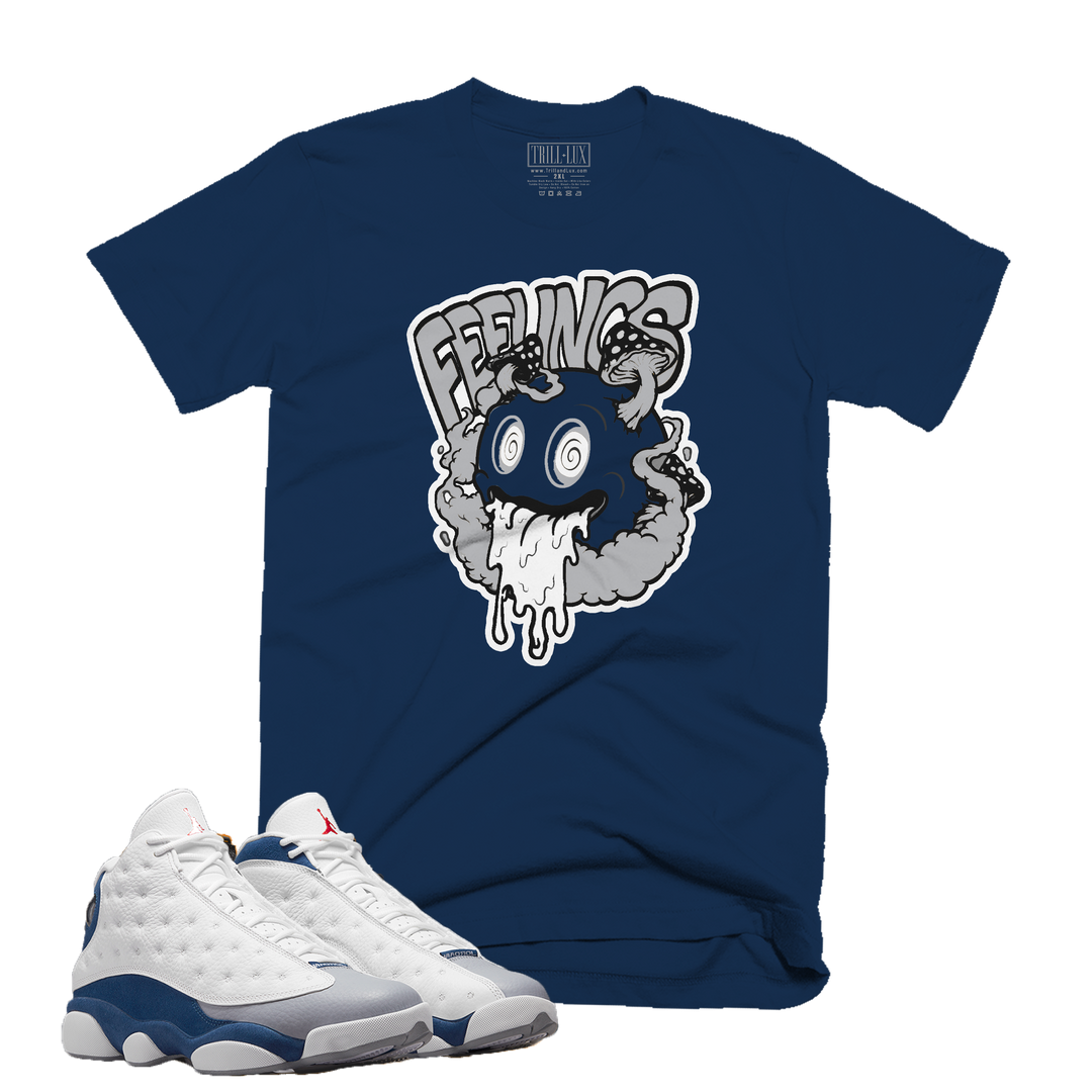 Smiley Feelings | Retro Air Jordan 13 French Blue Colorblock T-shirt
