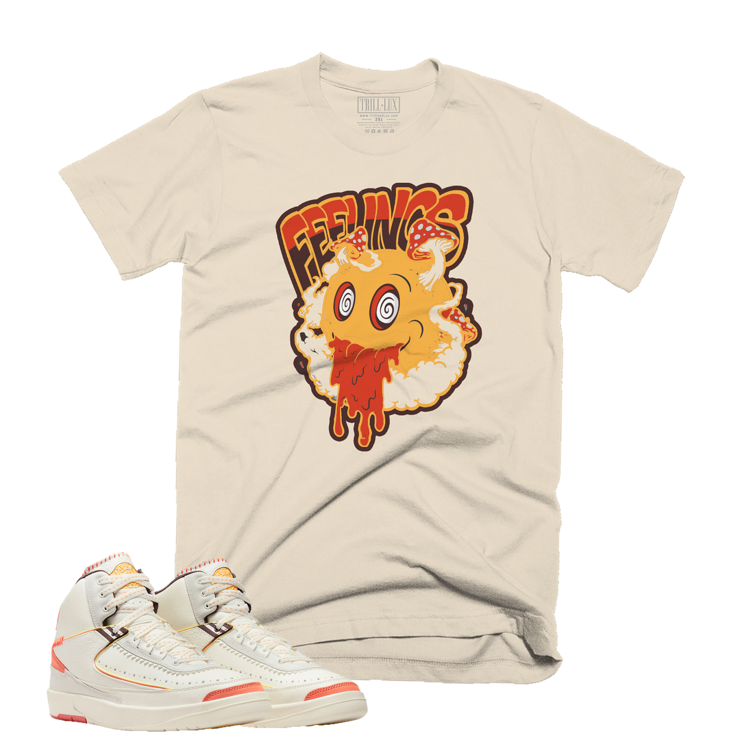 Smiley Mushroom Feelings | Retro Air Jordan 2 Maison Chateau Rouge Colorblock T-shirt