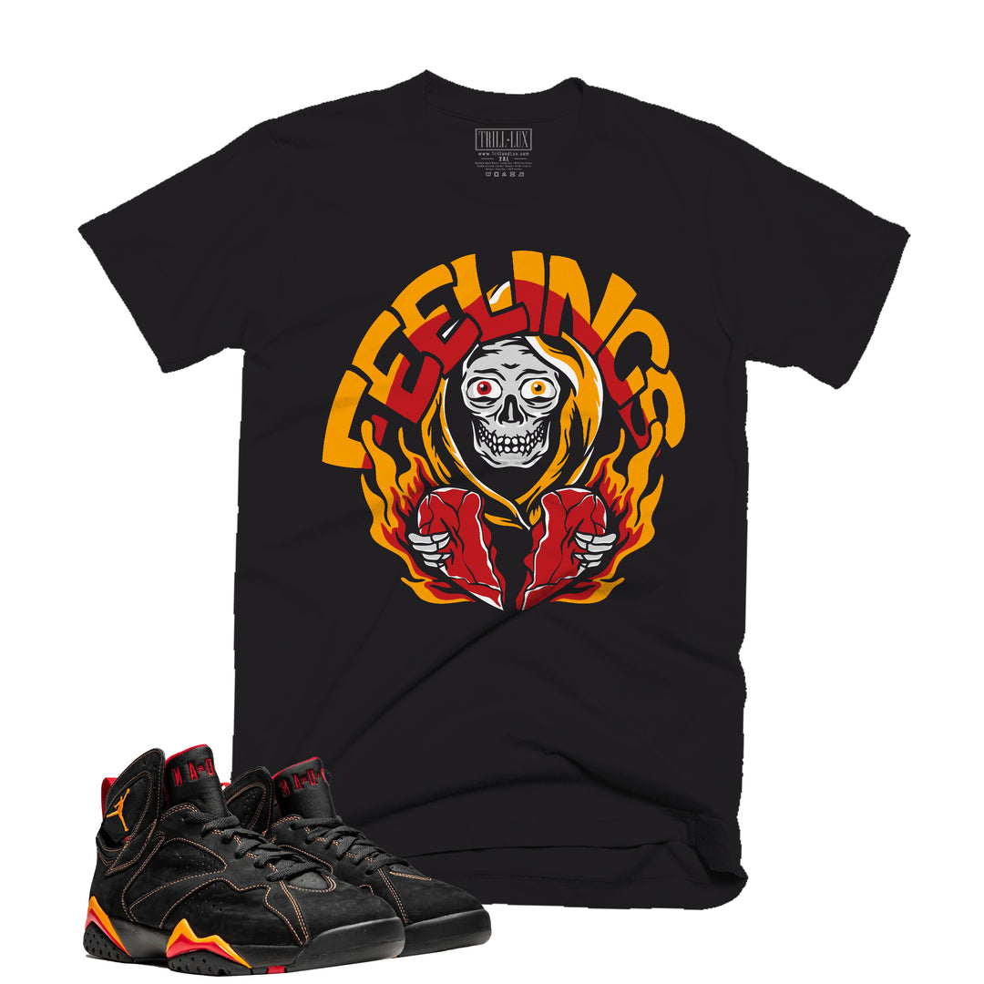 Death & Feelings | Retro Air Jordan 7 Black Citrus Colorblock T-shirt