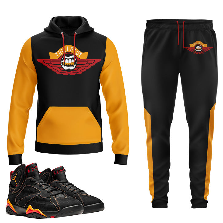 Trill & Lux Flight - Citrus | Retro Jordan 7 Black Citrus Hoodie and Jogger Set
