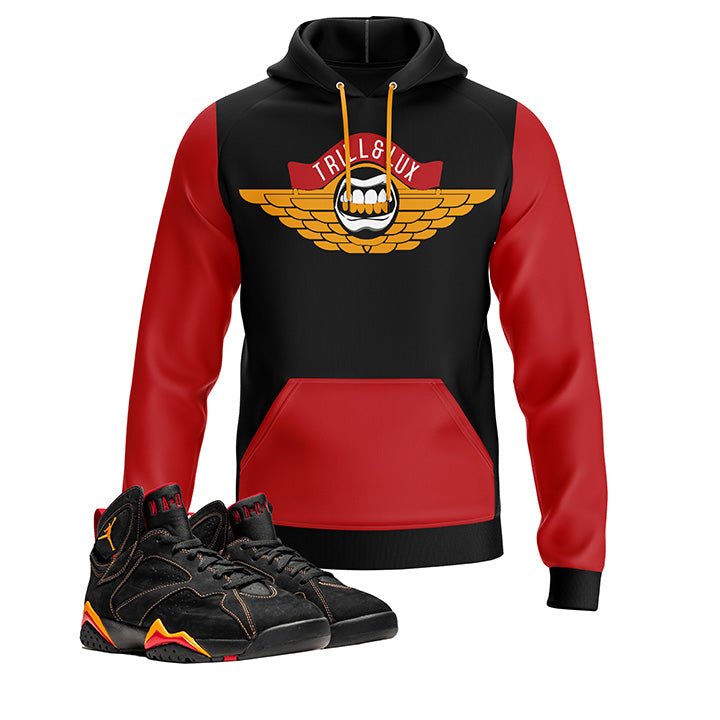 Trill & Lux Flight - Red | Retro Jordan 7 Black Citrus Hoodie