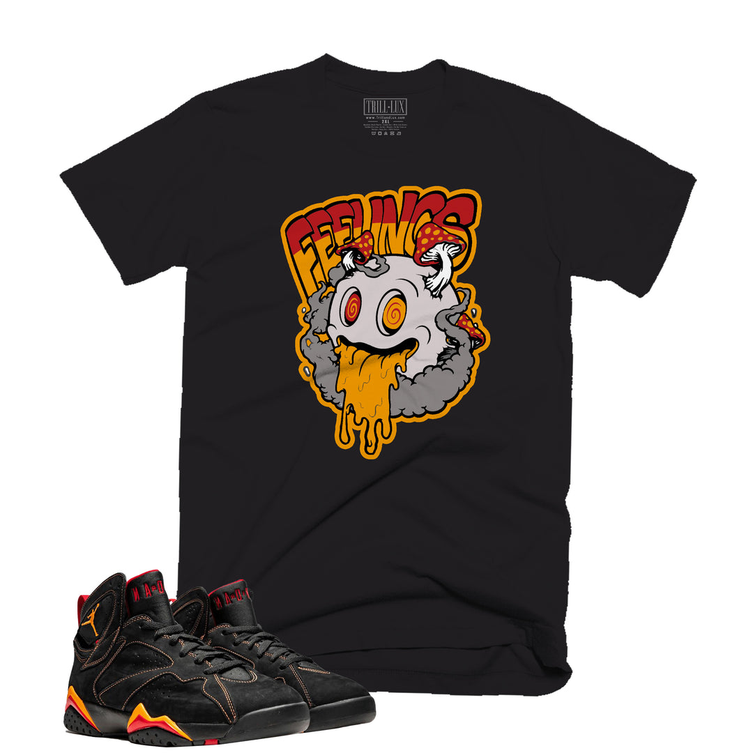 Mushroom Feelings | Retro Air Jordan 7 Black Citrus Colorblock T-shirt