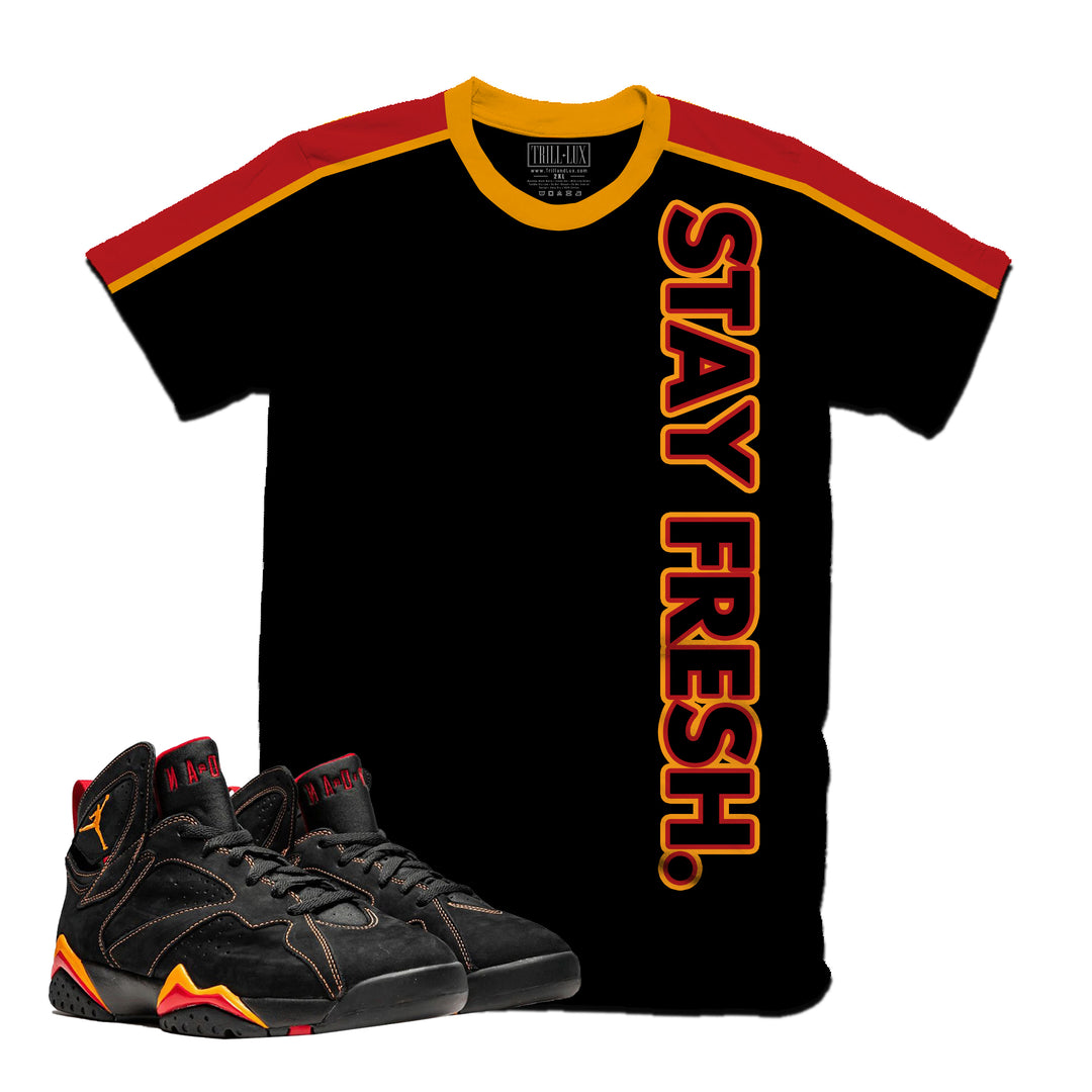 Stay Fresh Side | Retro Air Jordan 7 Black Citrus Colorblock T-shirt