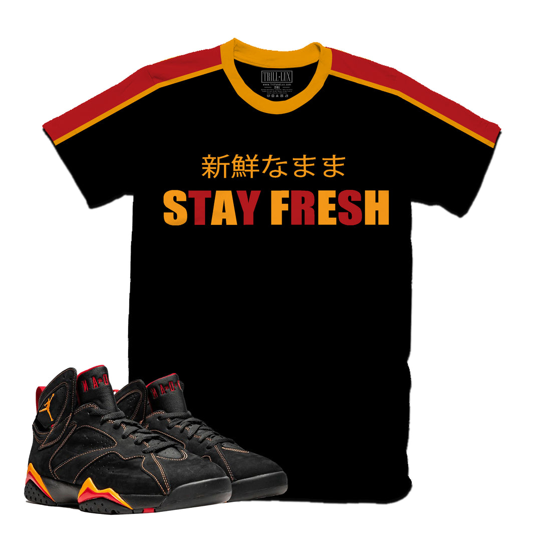 Stay Fresh | Retro Air Jordan 7 Black Citrus Colorblock T-shirt