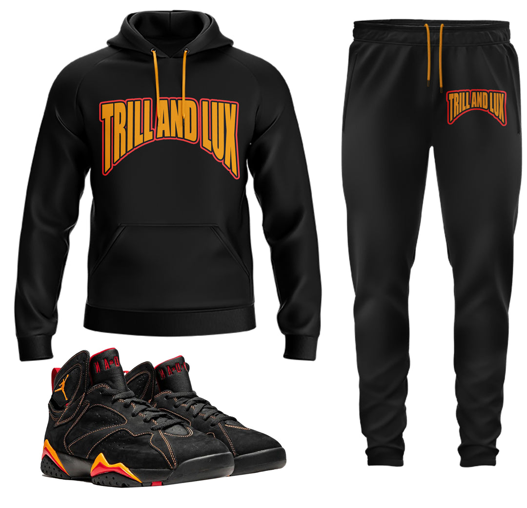 Trill and Lux | Retro Jordan 7 Black Citrus Hoodie and Jogger Set