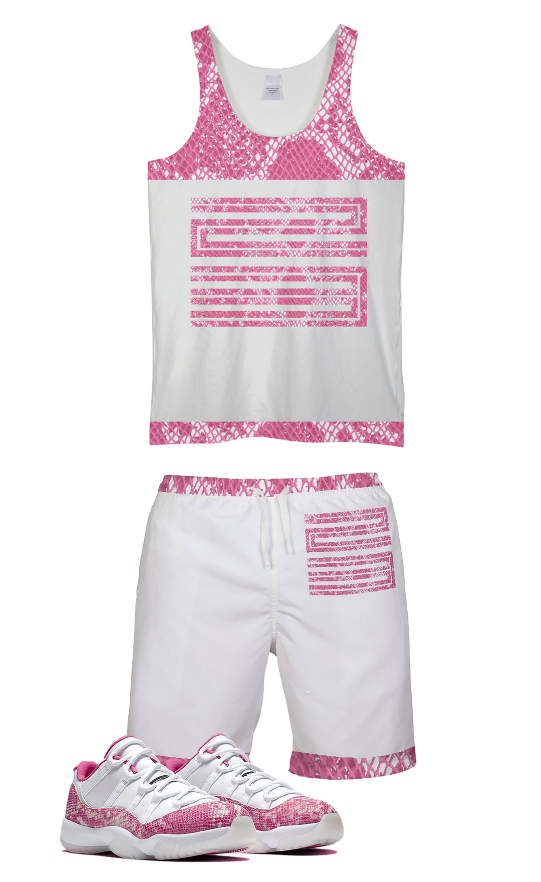 Snakeskin Print Pink | Retro Jordan 11  Tank Top & Swim Trunks