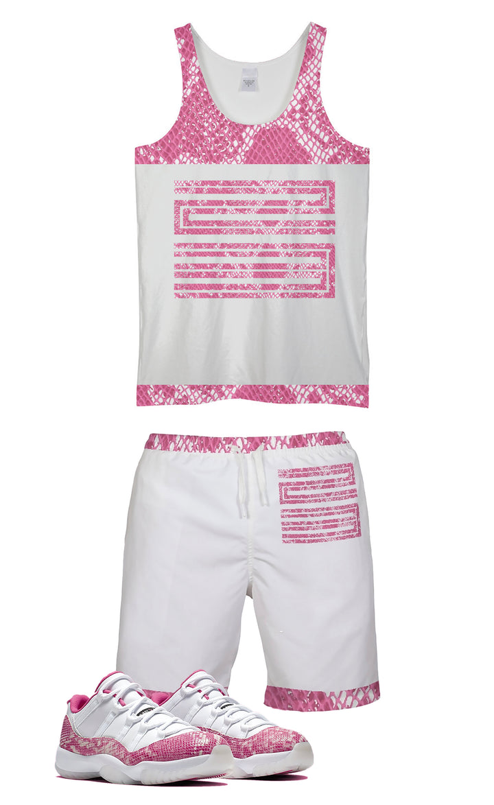 Snakeskin Print Pink | Retro Jordan 11  Tank Top & Swim Trunks