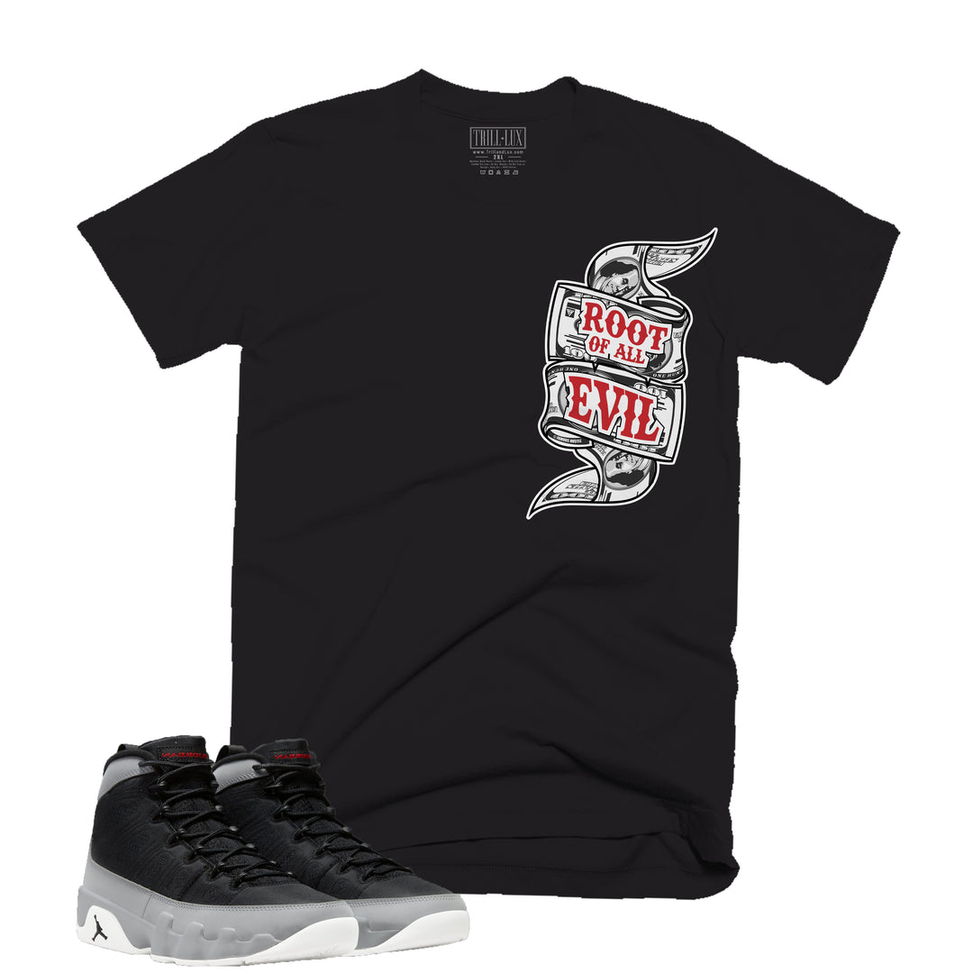 Root of Evil Tee | Retro Air Jordan 9 Black and Particle Grey T-shirt