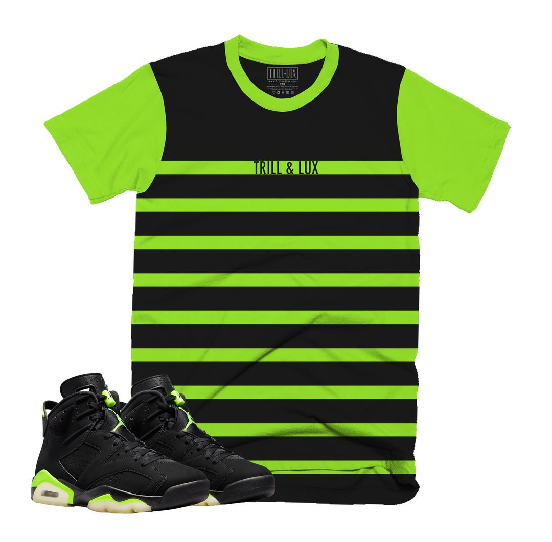 Stripe Tee | Retro Air Jordan 6 Electric Green Colorblock T-shirt