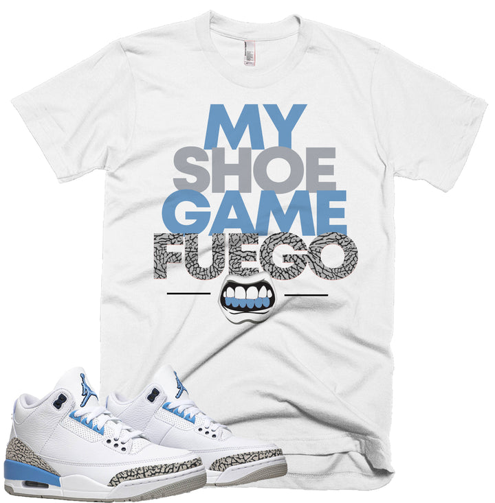 Trill & Lux  I Shoe Game Fuego Tee | Retro Jordan 3 UNC Colorblock T-shirt