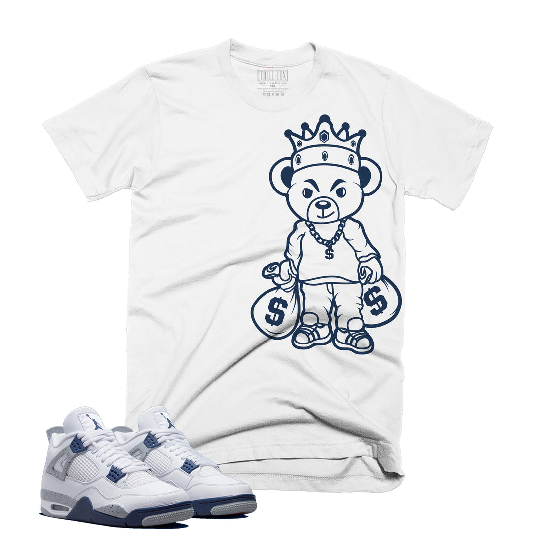 Teddy King Tee | Retro Air Jordan 4 Midnight Navy Colorblock T-shirt
