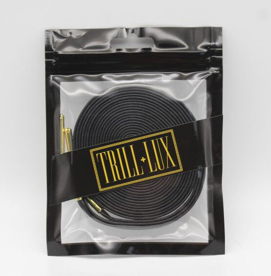 Luxury Black Leather Shoelaces with Gold Tips