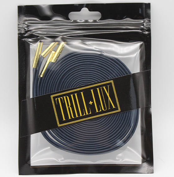 Luxury Navy Leather Shoelaces with Gold Tips