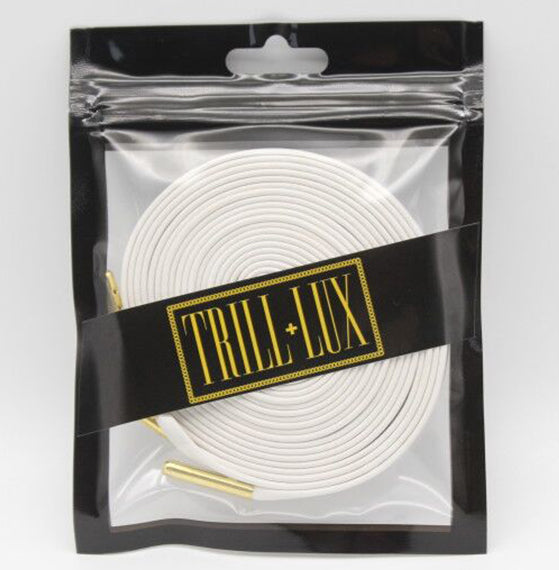 Luxury White Leather Shoelaces with Gold Tips