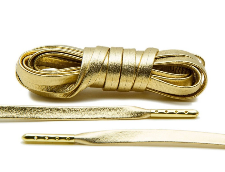 Luxury Gold Leather Shoelaces with Gold Tips