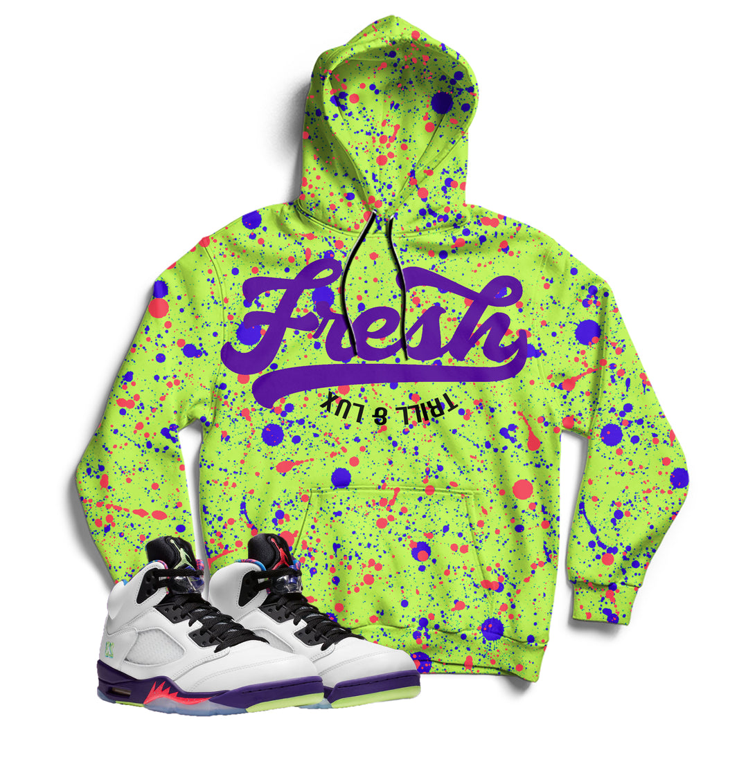 Trill & Lux | Jordan 5 Ghost Green Inspired Splat Hoodie | Retro Jordan 5 Bel Air
