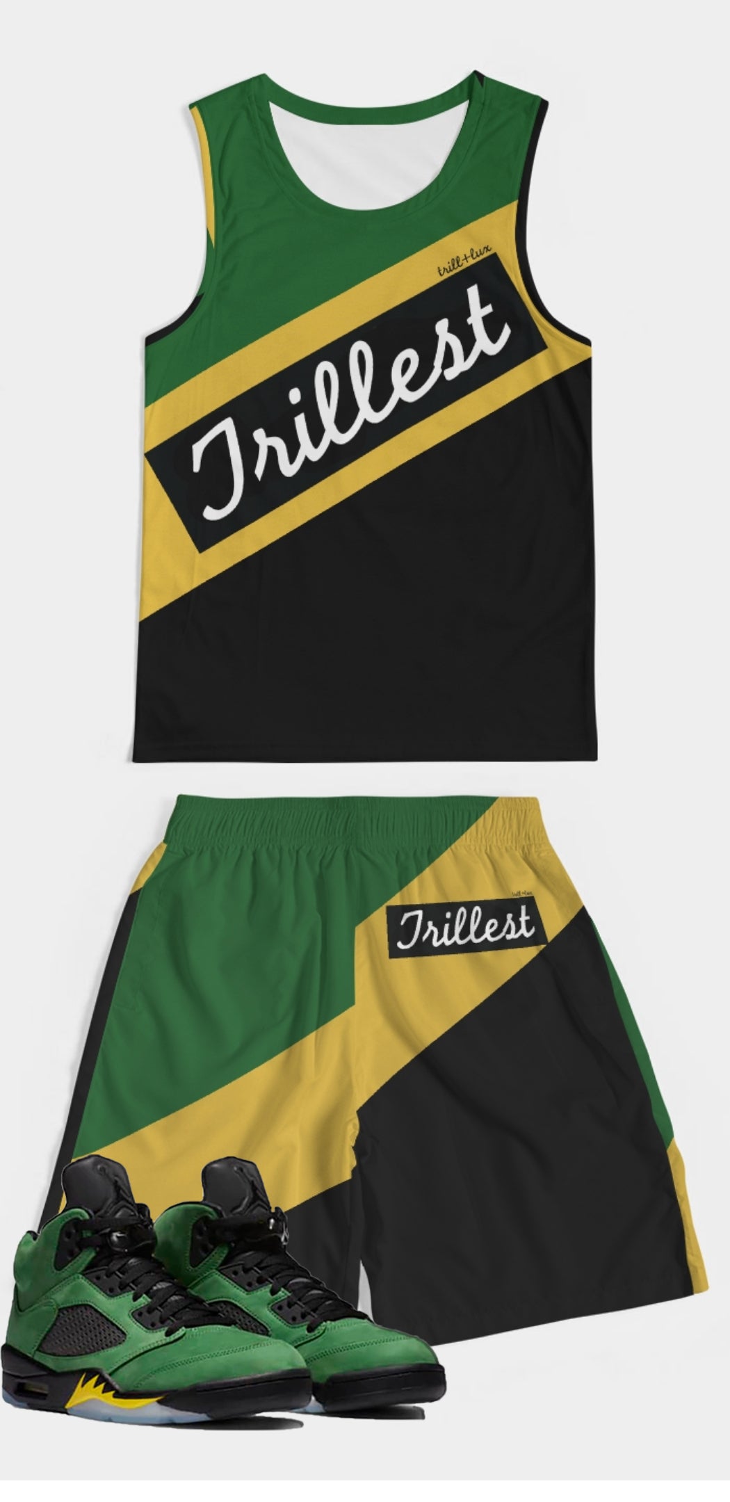 Trill & Lux | Air Jordan 5 Apple Green Inspired fragment Tank Top & Shorts