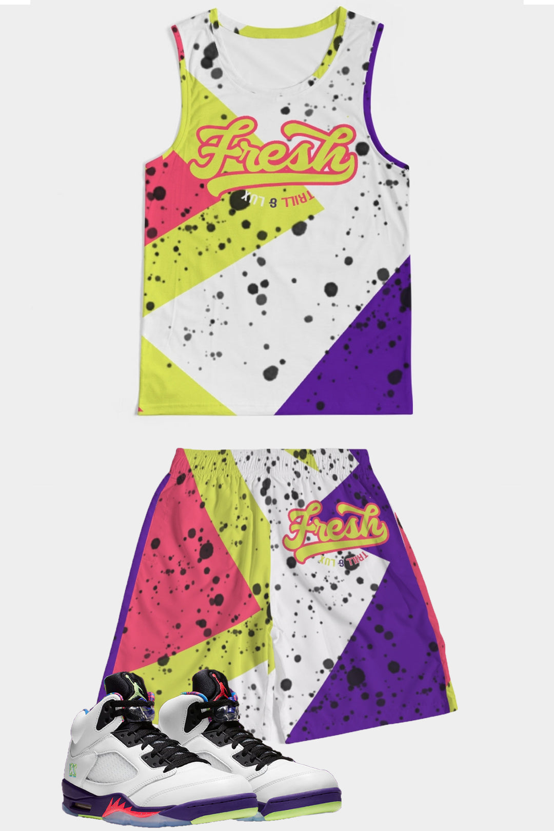 Trill & Lux | Air Jordan 5 Ghost Green Inspired fragment Tank Top & Shorts Bel Air