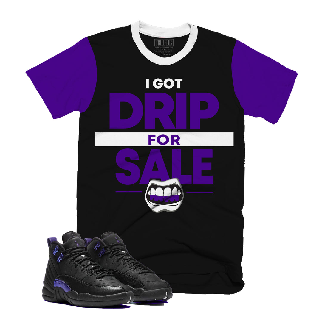 Drip for Sale Tee | Retro Air Jordan 12 Black Concord T-shirt | Purple