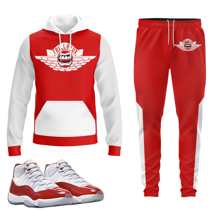 Flight Jordan 11 Cherry Red Inspired Jogger and Hoodie Suit Retro Trill Lux