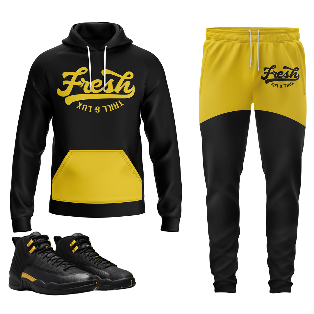 Fresh | Air Jordan 12 Black Taxi Hoodie & Jogger Set