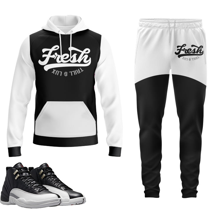 Fresh | Jordan 12 Playoff Flight Inspired Jogger and Hoodie Suit | Retro