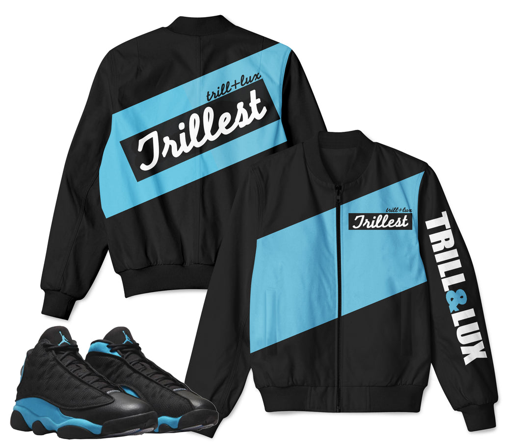 Trillest | Retro Air Jordan 13 Black/University Blue Inspired Bomber Jacket
