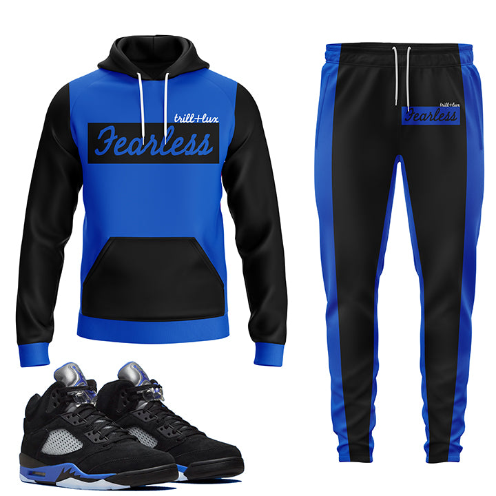 Fearless | Jordan 5 racer blue Inspired Jogger and Hoodie Suit | Retro