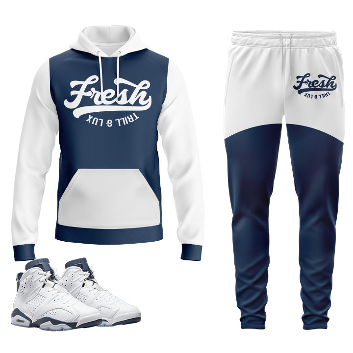 Fresh | Jordan 6 Midnight Navy Inspired Jogger and Hoodie Suit | Retro Jordan 6