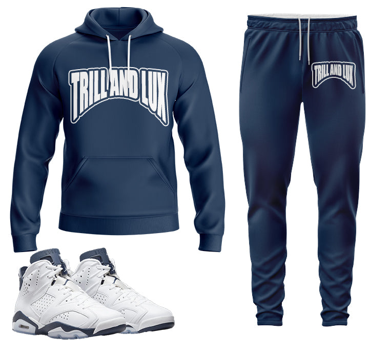 Trill and Lux | Jordan 6 Midnight Navy Inspired Jogger and Hoodie Suit | Retro Jordan 6